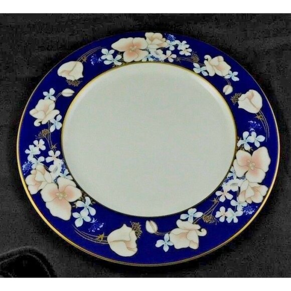 Mikasa August Moon Cobalt Blue Bone China Dinner Plate 10 3/4" Floral Design - Picture 1 of 5